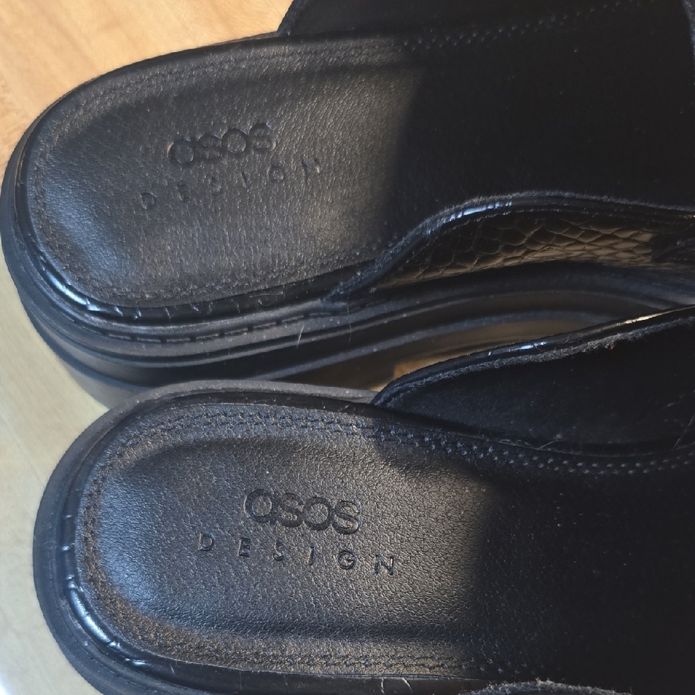 ASOS Black Croc-Embossed Mules with Chain Accent - Picture 2 of 5